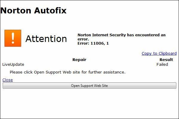 How to use Norton Autofix: error window