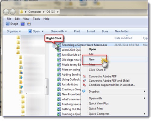 Create a New Word Document by New From Existing Option 