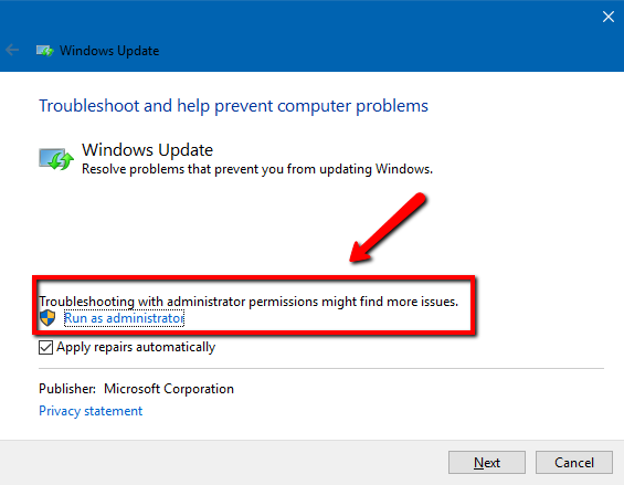 Run Windows Update Troubleshoot