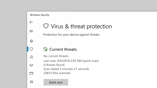 Virus & Threat Protection tab. Select the link for Scan Options.