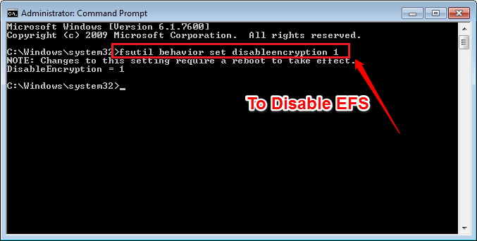 Enter - fsutil behavior set disableencryption 0 .