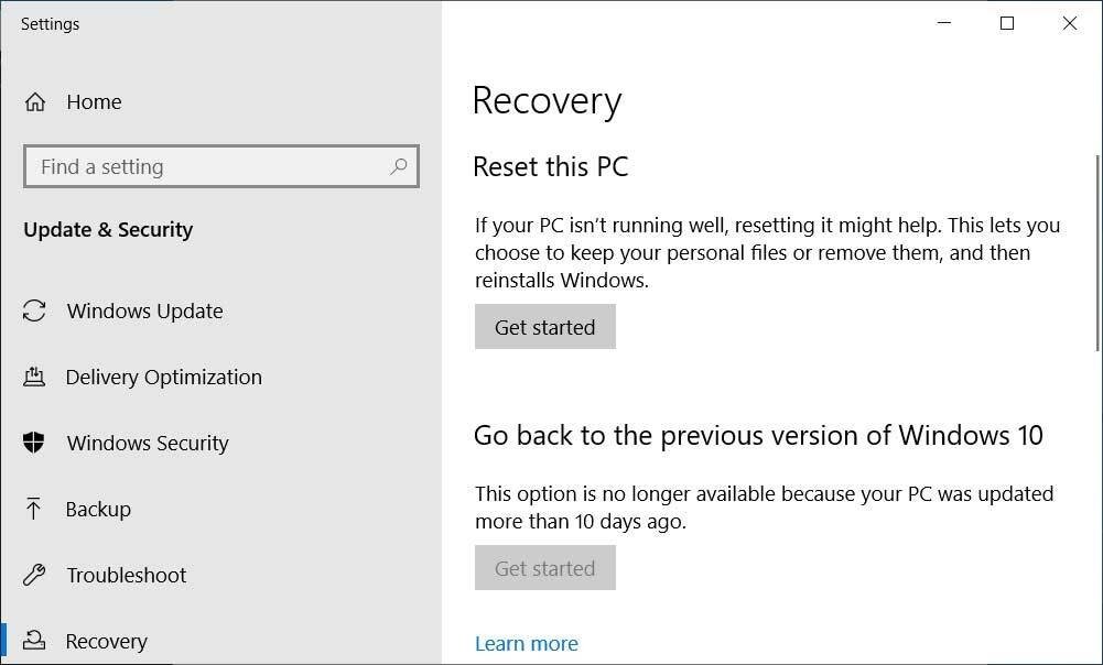Settings ></noscript> Recovery >Reset this PC to reset your device if it runs Windows 10.