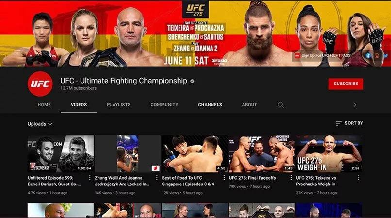 UFC Channel on YouTube (Ufc free stream)