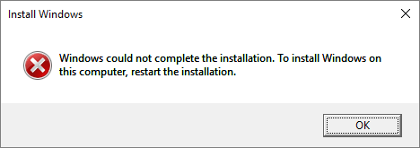 windows could not complete the installation