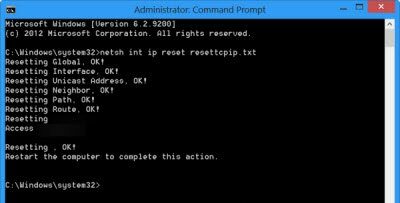Delete and Reset TCP IP Parameters