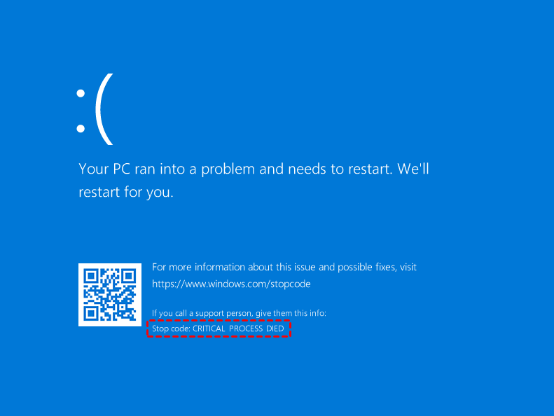Windows Blue Screen Stop Code: Critical_Process_Died