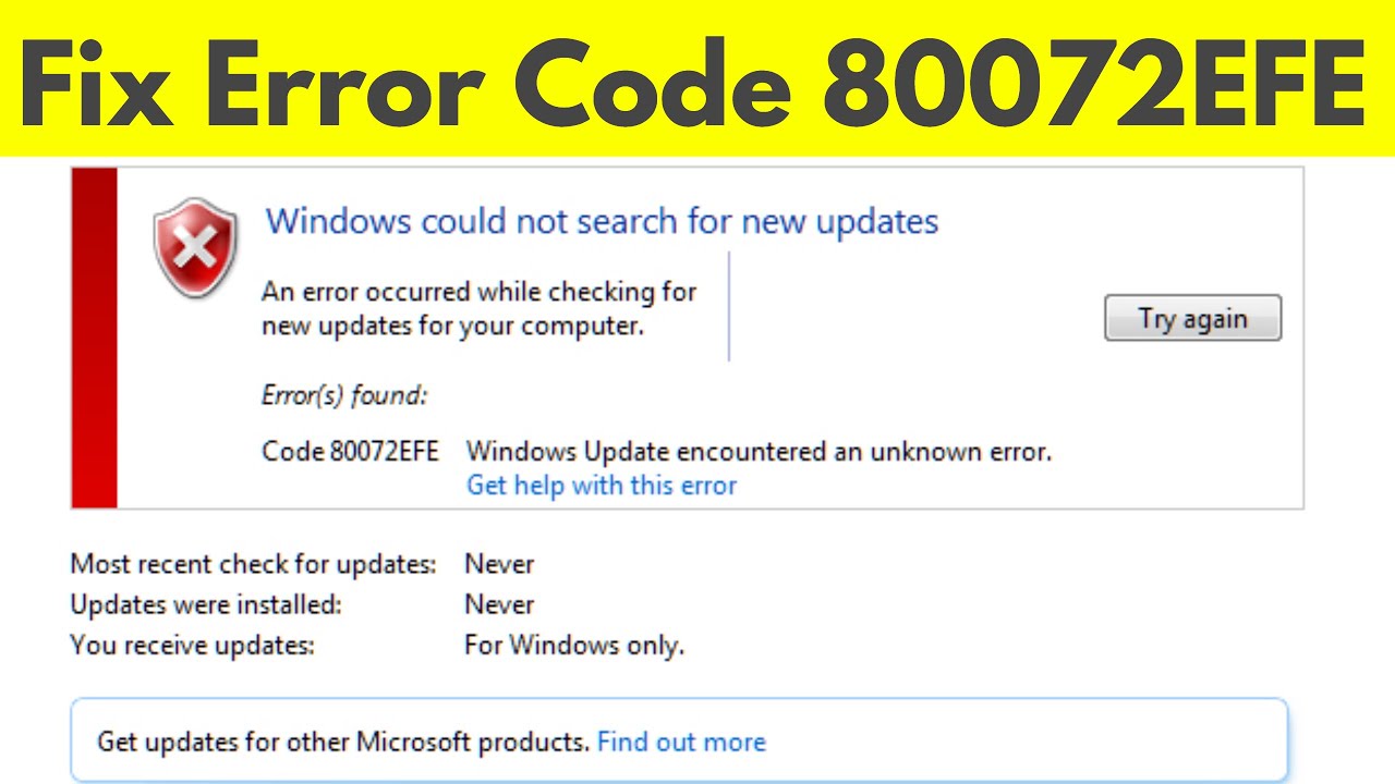 Windows update error 80072efe