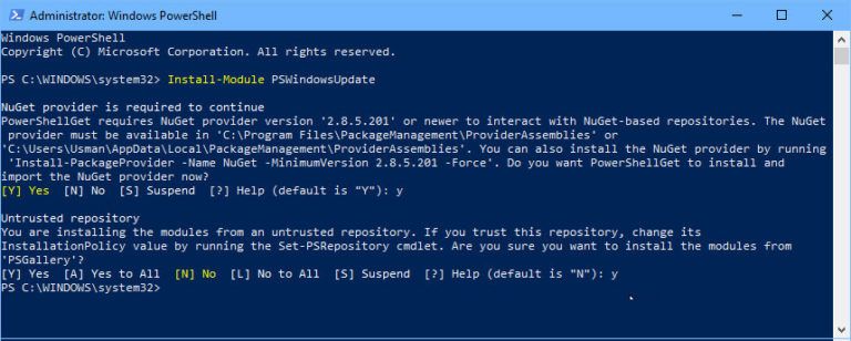 Run Windows Update Command Line using Windows Powershell