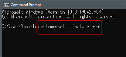 Command Prompt for Factory Reset