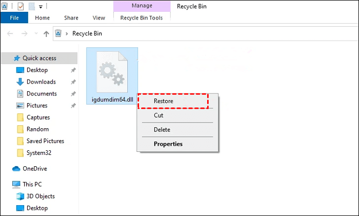 Restore the DLL File from the Recycle Bin
