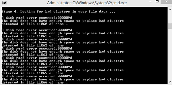 chkdsk insufficient disk space 