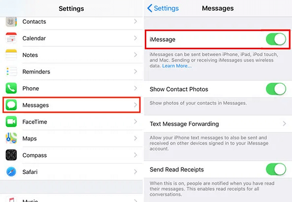 Try to Disable and Enable iMessage (messages not working on iphone)